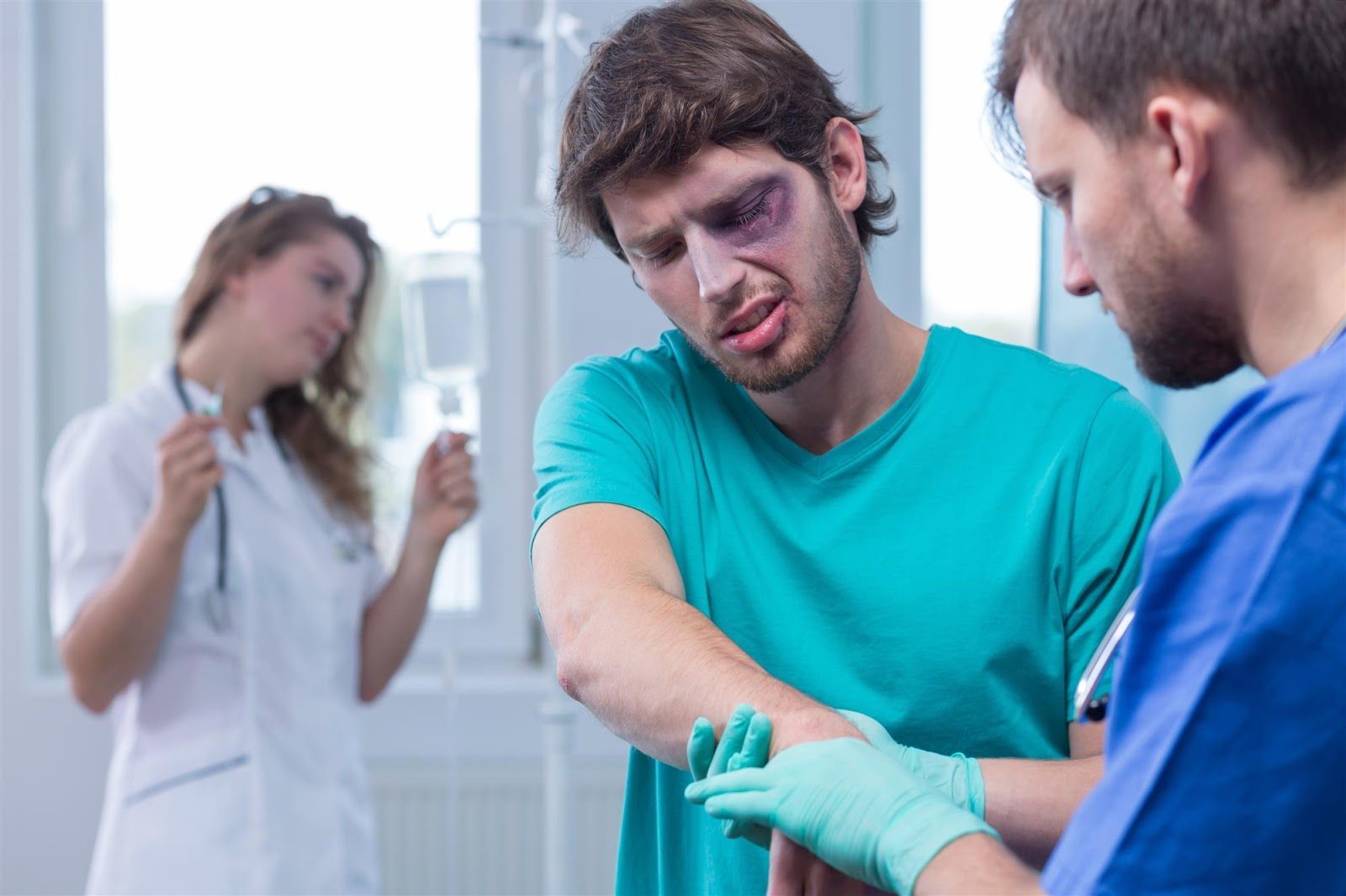 Injured man getting treatment