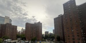 Alfred E. Smith Houses with downtown Manhattan skyscrapers in the background