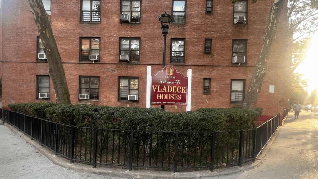 Vladeck Houses NYCHA red-brick towers in sunlight on Manhattan’s Lower East Side
