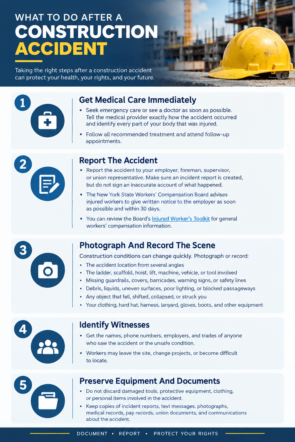 What to do after a construction accident: five steps to protect your health and rights